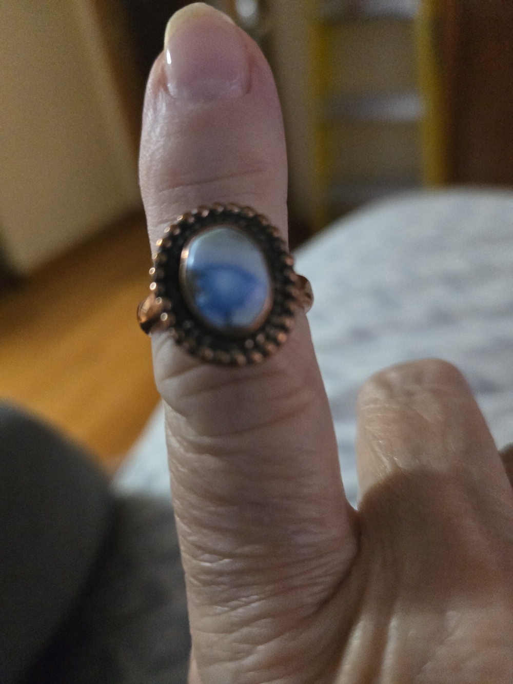 Blue Stone Copper-Tone Oval Ring
